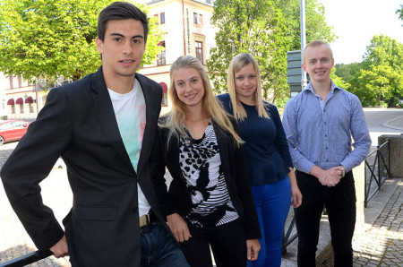 Drivna entreprenörer. Från vänster Filip Bilek, Michaela Persson, Agnes Gintvainyte och Magnus Danielsson.